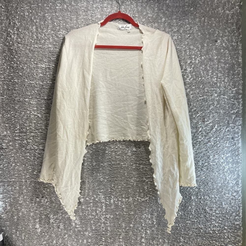 John Laing Cashmere Cardigan Beige Ruffle Hem 42 Preppy Old Money‎ Scotland READ